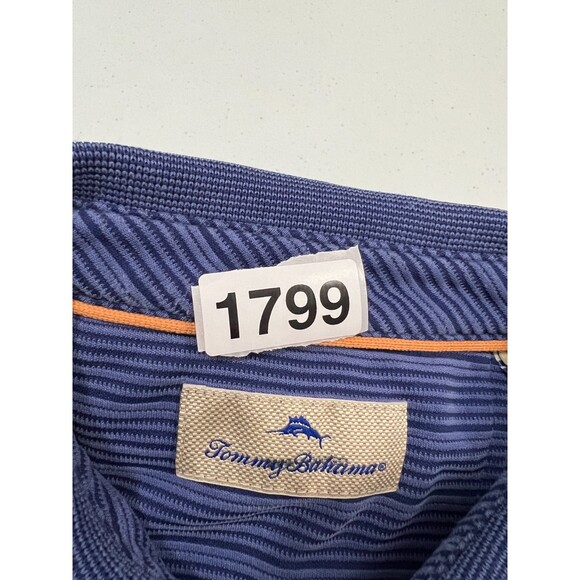 Tommy Bahama Men's Polo Shirt Blue Stripe Ribbed Modal Blend Size L Large - Picture 9 of 9